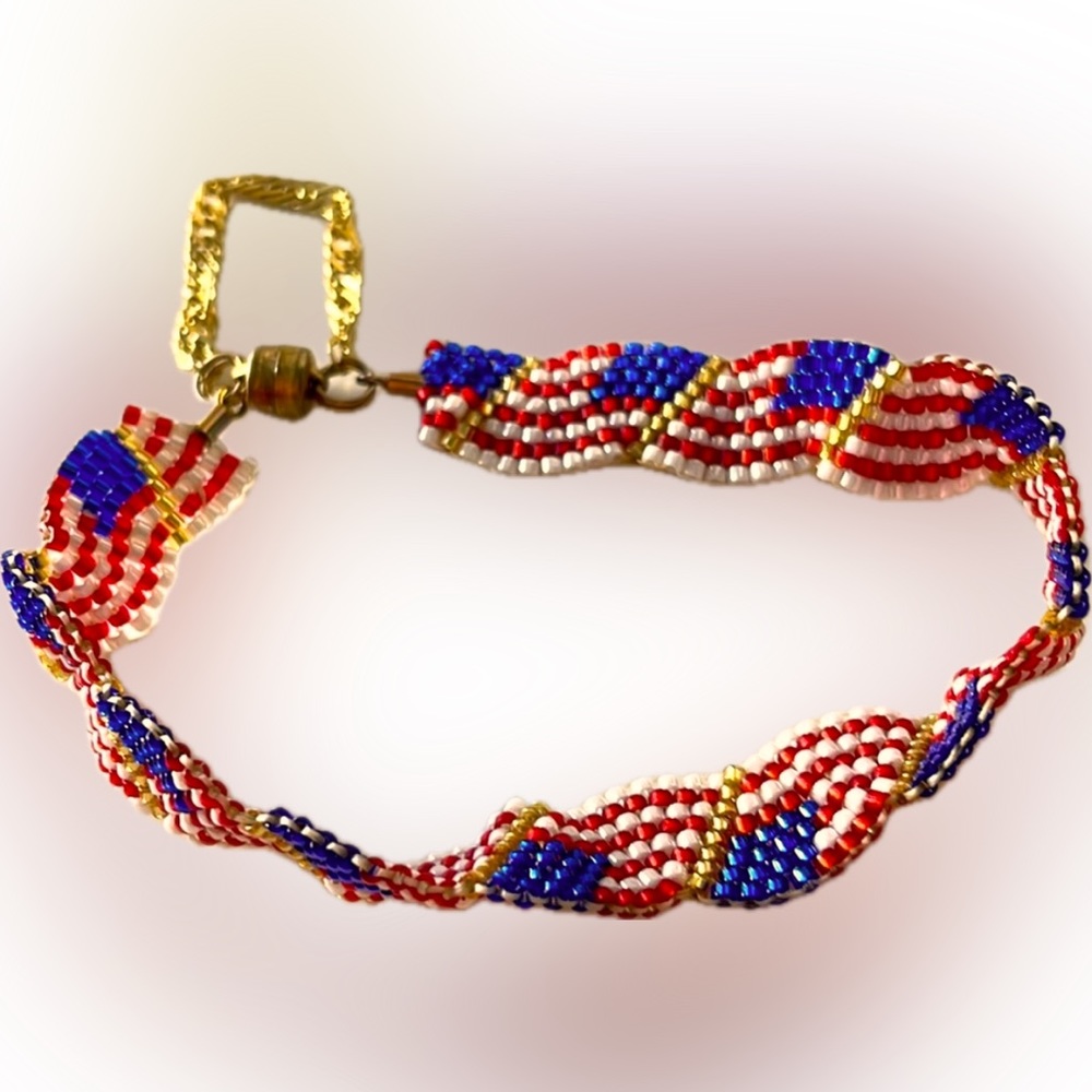 American Flag Beaded Bracelet